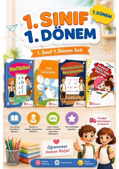1. Sınıf 1.dönem Çizgi Çalışmaları-harf Defteri-renkli Hece Kitabı- Kılavuz Çizgili Yazı Defteri