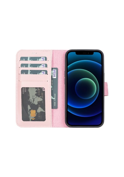 Plm Apple İphone 13 Pro Uyumlu Deri Cüzdanlı Kılıf Nu2 Pembe Acı Kahverengi