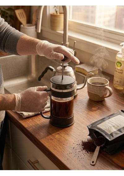 400 Ml French Press Borosilikat Cam Kahve Ve Bitki Çayı Demleme Filtresi - Siyah