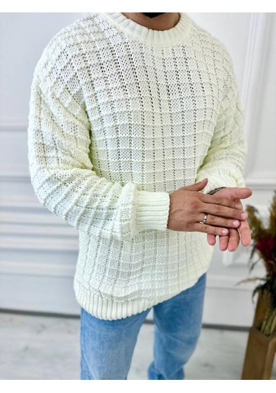 Elku Moda Kazak Oversize Kare Örme Desenli Naturel Pamuk Bol Kesim Tüylenmeyen Salaş Triko Kazak Beyaz Elku Moda Kazak Oversize Kare Örme Desenli Naturel Pamuk Bol Kesim Tüylenmeyen Salaş Triko Kazak Beyaz