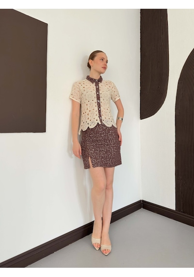 Verymoda Pullu Kot Etek D2853 Kahve