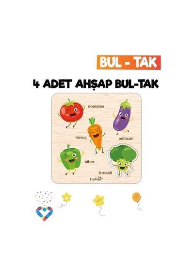 Eğitici 4 Adet Bul-tak Oyuncak Orman Hayvanları, Taşıtlar, Sebzeler Ve Rakamlar