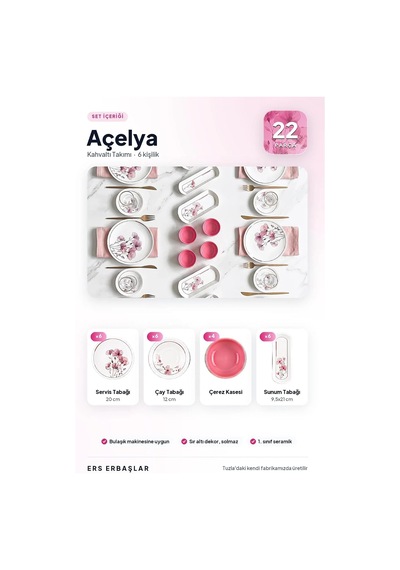 Tr Açelya Rölyefli 22 Parça 6 Kişilik Kahvaltı Takımı Diğer