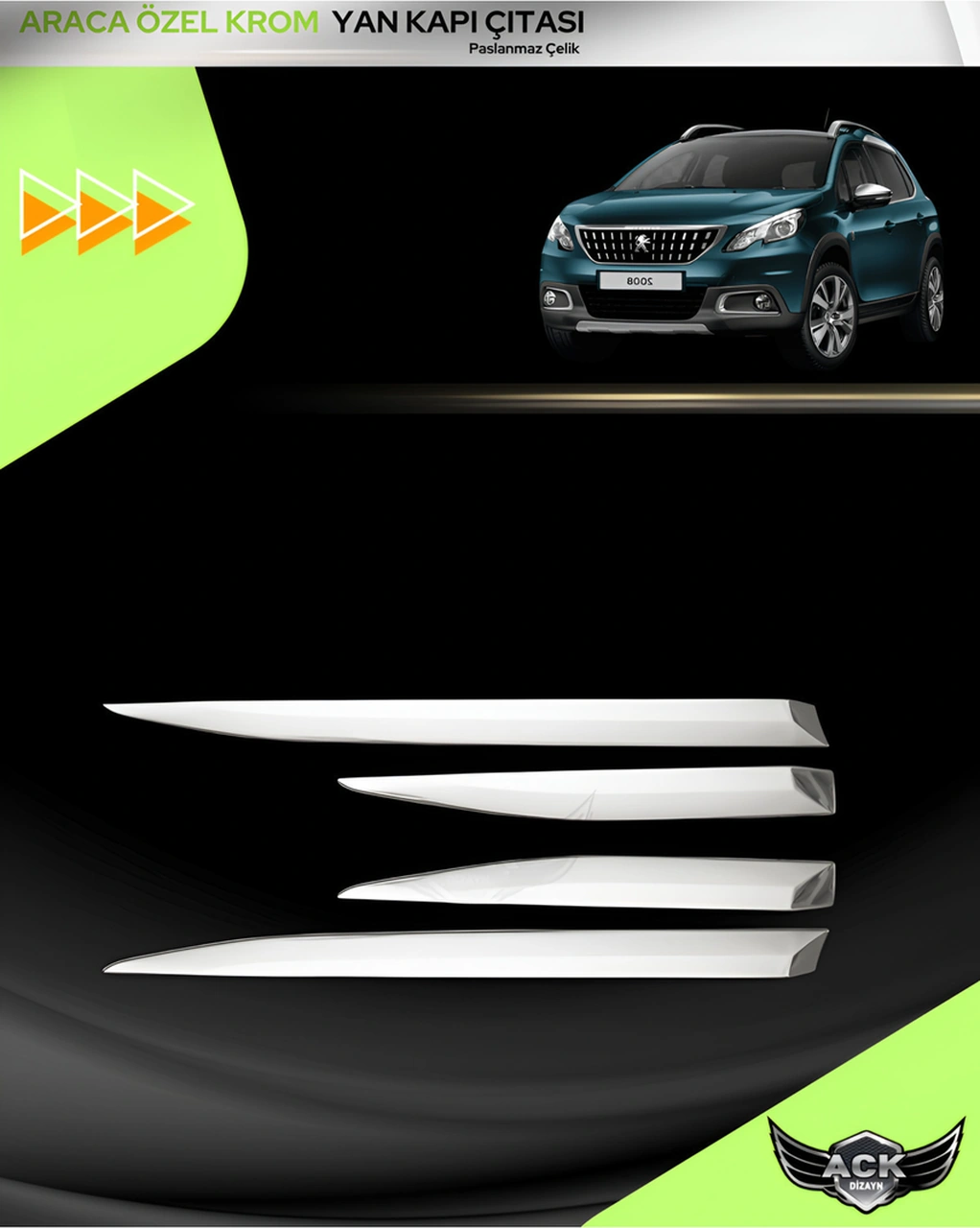 Peugeot 2008 2020+ Araca Özel Üretim Krom Yan Kapı Çıtası A+ Paslanmaz Çelik