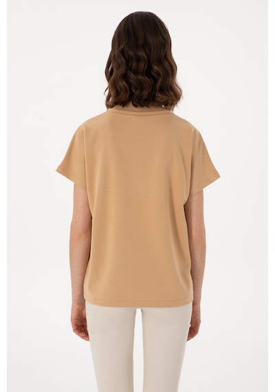 U.S. Polo Assn. Kadın Camel Bisiklet Yaka Tişört 50300737-VR015