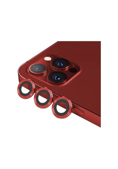 Apple İphone 11 Pro Kamera Koruyucu Lens Mercek Metal Çerçeveli 3lü Set Kırmızı Red