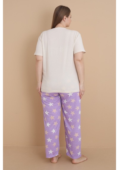Wordex Mirano 4504 Yıldız Desenli Kısa Kollu Pamuklu Penye Büyük Beden Kadın Pijama Takımı Bej Wordex Mirano 4504 Yıldız Desenli Kısa Kollu Pamuklu Penye Büyük Beden Kadın Pijama Takımı Bej
