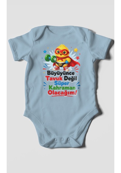 Morivokids Büyüyünce Tavuk Değil, Yazılı Kısa Kollu Bebek Body %100 Pamuk Bebe Mavisi