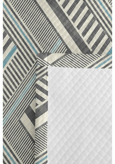 Geometrik Gri Genç Odası Tek Kişilik Pike Takımı-modern Mavi Çizgili 160x220cm Kapitone Yatak Örtüsü Mor