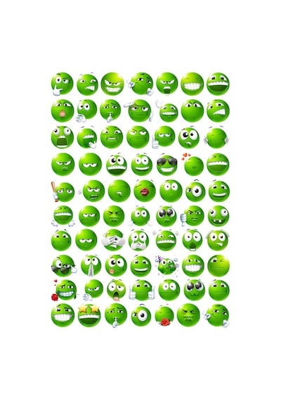 70 Adet Yeşil Komik Emoji Sticker Seti - Etiket Seti Scrapbook Bullet Journal