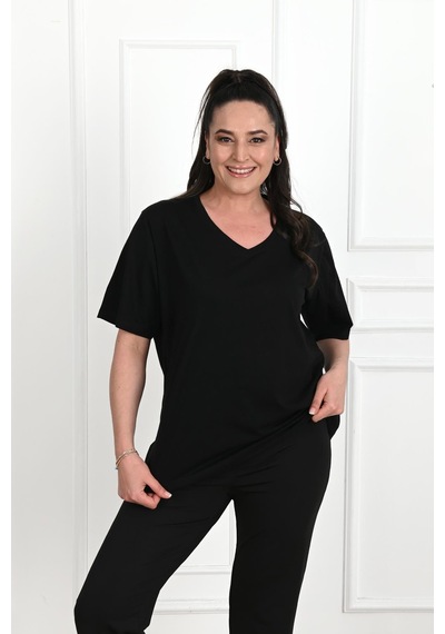 Kadın V Yaka Basic Büyük Beden T-shirt 1297-22 001