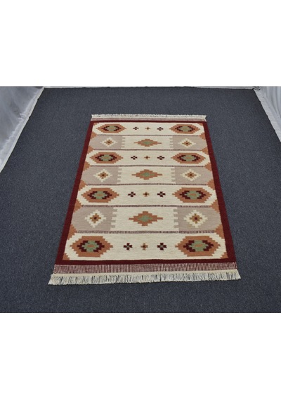 Zehra Abla Halı Yeni El Dokuma Modern Tasarım Geometrik Yün Kilim 7050 Çok Renkli