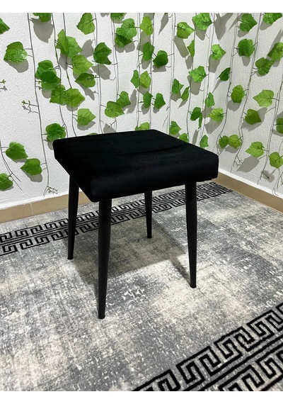 Özcan Metal Metal Ayak Babyface Kumaş Dekoratif Çok Amaçlı Peluş Puf Tabure Bench Koltuk Sandalye Siyah