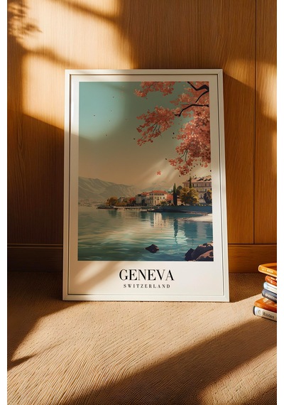 Geneva Switzerland Vintage Seyahat Posteri Çerçeveli Tablo - Premium Leman Gölü Elit Duvar Dekoru Beyaz Geneva Switzerland Vintage Seyahat Posteri Çerçeveli Tablo - Premium Leman Gölü Elit Duvar Dekoru Beyaz