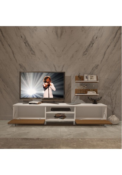 Decoraktiv Eko 4 Slm Dvd Krom Ayaklı Tv Ünitesi Tv Sehpası Beyaz - Ceviz