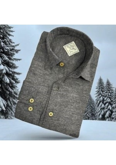 Klasik  Cotton Uzun Kollu Terletmeyen Kışlık Flanel Kumaş Koyu Gri Gömlek Slim Fit Koyu Gri