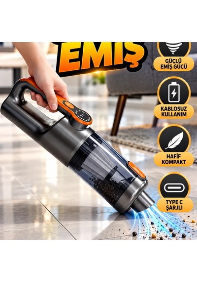 Type C Şarjlı Kablosuz El Süpürgesi Güçlü Emiş, Kompakt Ve Hafif Tasarım
