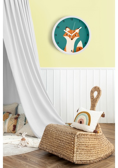 Sevimli Tilki Modern Çocuk Odası Duvar Saati - 25cm - Önü Camlı Beyaz Kasa - Sessiz Mekanizma-jh0243 Beyaz