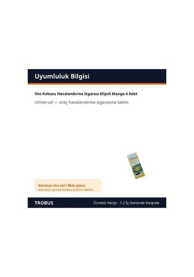 Trobus Oto Kokusu Havalandırma Izgarası Klipsli Mango 4 Adet