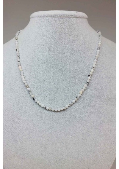 Ay Taşı Şekilli Kesim 3mm Kolye (Sabit Klipsli) Gümüş