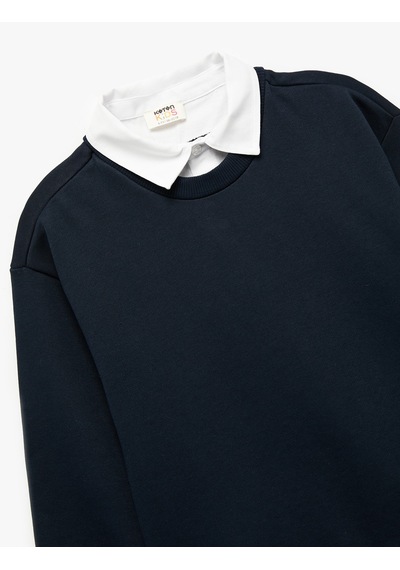 Koton Uzun Kollu Okul Gömleği Yaka Oversize Okul Sweatshirt Lacivert 7wkb10005tk