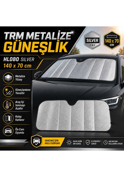Trm Metalize Ön Cam Güneşliği Katlanabilir Silver 140x70