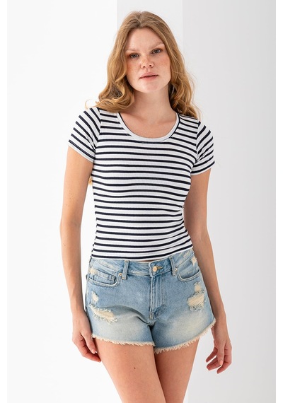 Giysa Kadın Bisiklet Yaka Çizgili Basic Body Lacivert - 25509 Lacivert