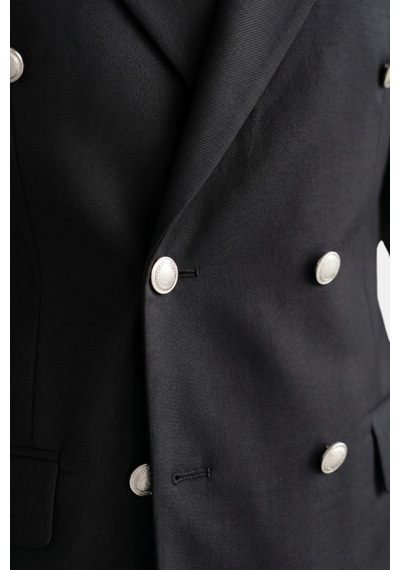 Deep Sea Deepsea Erkek Siyah Slim Fit Kruvaze Takım Elbise Likralı Çizgili Dokulu Metal Düğmeli 2600820