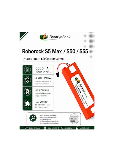 Roborock S5 Max / S50 / S55 Uyumlu Robot Süpürge Bataryası 14.4v 6500mah Şarj Edilebilir Yedek Pil