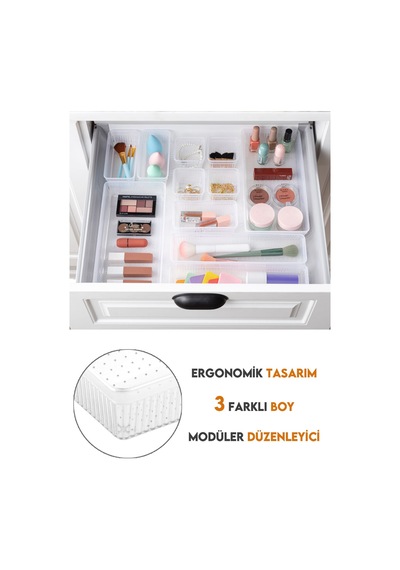 7'li Modüler Çekmece Içi Düzenleyici, Banyo Makyaj Ve Takı Düzenleyici - Ofis Masaüstü Organizer Şeffaf