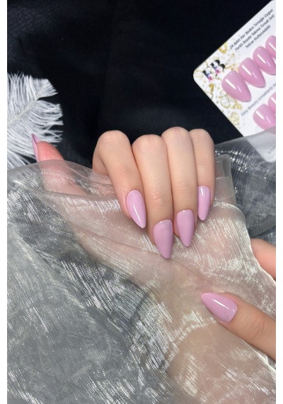 Kısa Badem 24 Adet Takma Tırnak Seti W1508 Pembe