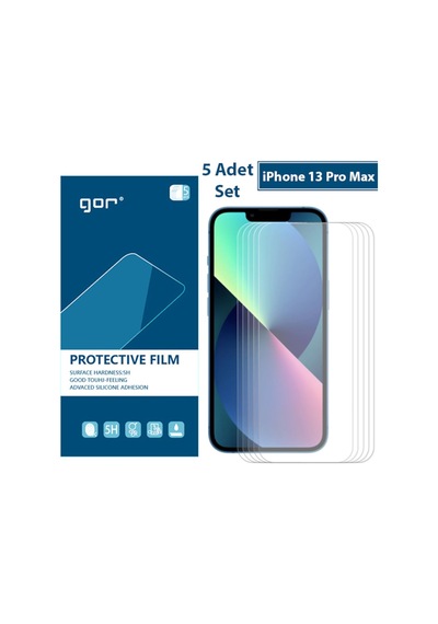 Gor Apple Uyumlu iPhone 13 Pro Max Darbe Emici Ekran Koruyucu Jelatin 5 Adet Şeffaf (120379436)