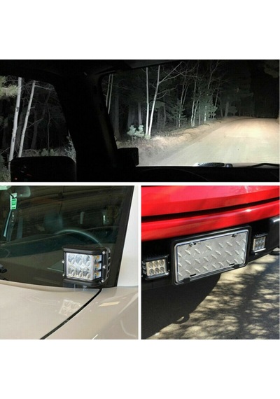 Off Road Motosiklet 45w 12 Led 10cm Beyaz Turuncu Çakarlı Kare Sis Farı Çalışma Lambası 2 Adet Sağ Sol