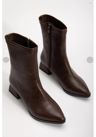 Kadın Kahve Sivri Burun Bot Kırışık Rugan Günlük Bot Boots Kahverengi