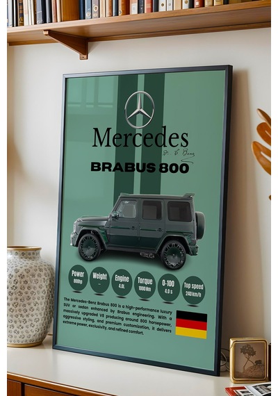 Mercedes Brabus 800 Premium Spor Araba Tablosu - Teknik Özellikli Otomobil Sever Duvar Dekoru Siyah