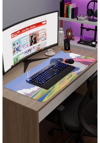 Howl's Moving Castle Dikişli Kauçuk Oyuncu Mousepad V1 - 90x40 Xxl Gaming Mouse Pad