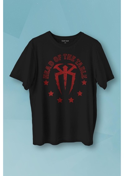 Unisex Siyah T-shirt Head Of The Table Roman Reigns Spor Boks Gym Baskılı Tişört 001