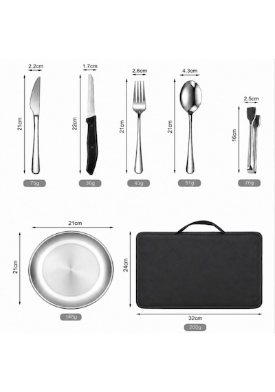 Paslanmaz Çelik Kamp Yemek Seti 2 Kişilik Özel Çantalı Premium Set Gümüş