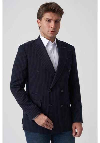 White Stone Amadora C4021 Slim Fit 6 Drop Kruvaze Ceket Desenli DESENLİ