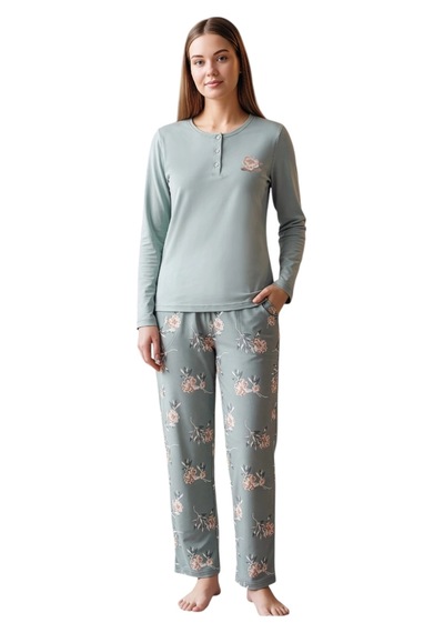 Over Sleep By Poleren Over Sleep 3408 Kadın Kışlık Süprem Pijama Takımı Mint