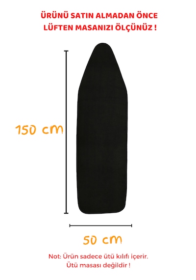 Beylini Ütü Masası Kılıfı Lastikli Keçeli Yanmaz Ütü Masası Örtüsü Bezi Siyah 50x150 Cm