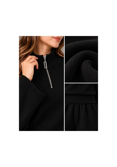 Aymiraa Kadın Triko İkili Takım Fermuarlı Sweatshirt Geniş Paça Pantolon Salaş Oversize Rahat Günlük Takım Siyah Siyah Aymiraa Kadın Triko İkili Takım Fermuarlı Sweatshirt Geniş Paça Pantolon Salaş Oversize Rahat Günlük Takım Siyah Siyah