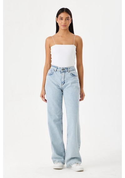 Lyvens Kadın Buz Mavi Palazzo Jean Yüksek Bel Geniş Paça Denim