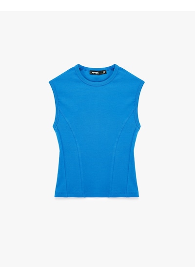 Koton Pamuklu Bisiklet Yaka Slim Fit Kolsuz Tişört Mavi 6sak50050pk