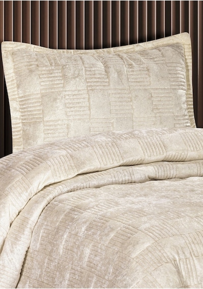 Goldroom Home Ranya Kadife Nakışlı Tek Kişilik Yatak Örtüsü Krem