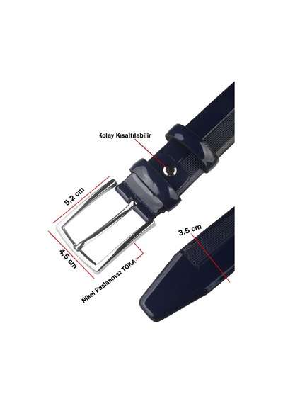 Deepsea Erkek Lacivert Nokta Desenli Kemer Rugan 3,5 Cm Erkek Suni Deri Kemer 1801310 Lacivert