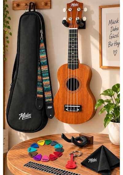 Midex UKX-901M Brown Soprano Ukulele (Askı Çanta Metod Pena)