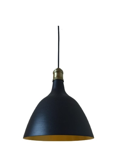 Rys Retro Metal Dekoratif Siyah İçi Gold Eskitme Duylu Tekli Sarkıt Avize Çap:28 Cm Beyaz