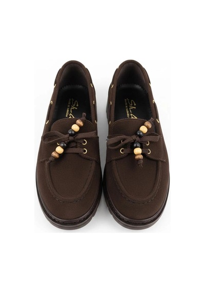 Efw Kadın Yüksek Kaymaz Taban Kahve Süet Boncuklu Bağcıklı Loafer Oxford Ayakkabı