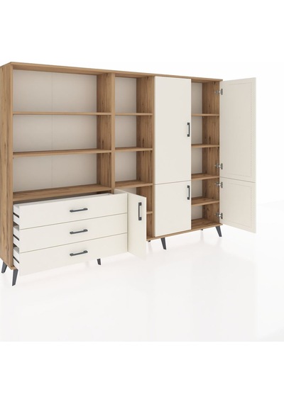 Arges Dolap 11 Raflı 3 Çekmeceli 5 Kapaklı 220x30x163 Çam-aytaşı Çam-aytaşı